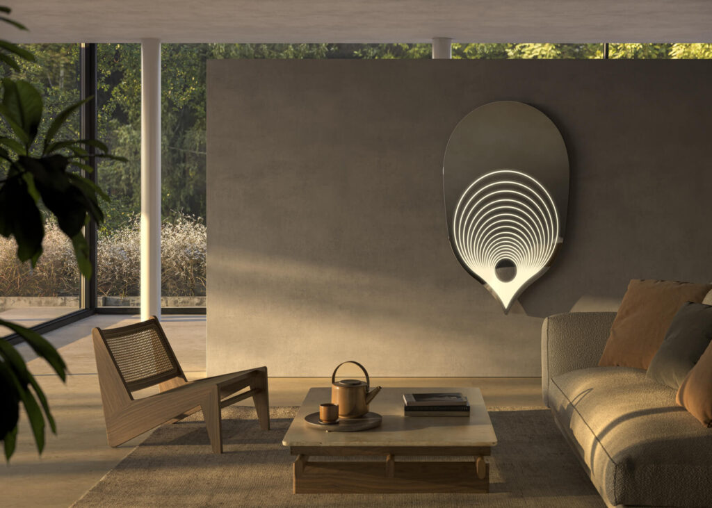 Specchio Ghost Mirror Piuma Vanità Living, specchio decorativo leggero con luce incorporata e design contemporaneo